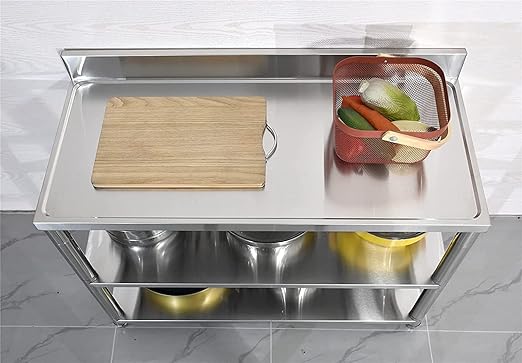 Heavy Duty Free Standing Stainless-Steel Commercial Restaurant Kitchen Work Table, Prep & Utility Workbench with Double Storage Shelves Rack Indoor Outdoor (47.2in)