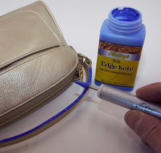 Fiebing's Edge Kote 4 Fl Oz - Blue - for Coloring Leather Edges on Purses, Bags, Shoes, Holsters, Wallets,etc