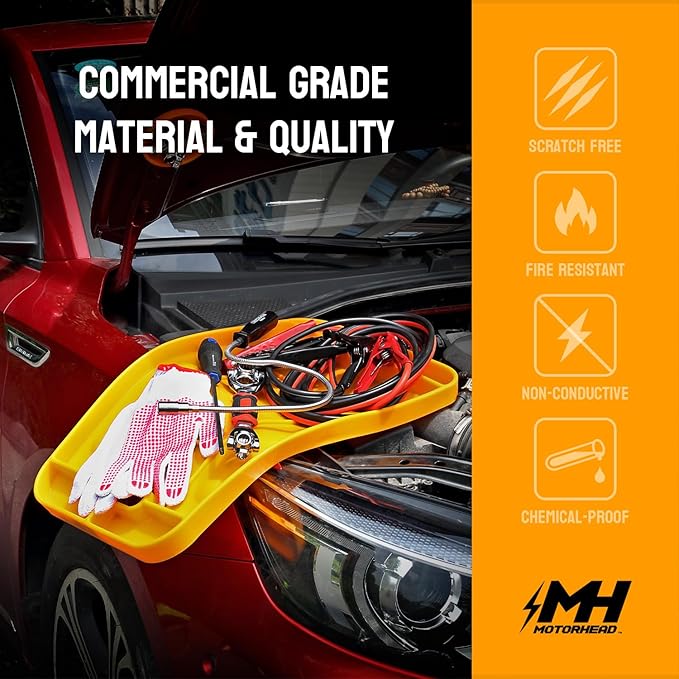 MOTORHEAD Super Grip Silicone Tool Tray Set (4-Piece: 23”, 16”, 12” & 4”) Magnetic, Non-Slip, Anti-Scratch,Withstands Temperatures Up to 248°F/120°C, Non-Conductive & Anti-Static, Orange (AT06006G)