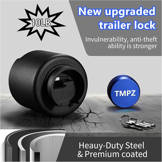TMPZ Upgraded Heavy Duty Steel Trailer Hitch Lock for 2-5/16 Inch Couplers – Coupler Lock Secures Safety Chains, Anti-Theft Weatherproof Protection for RV, Boat, Camper & Utility Trailers (Blue)