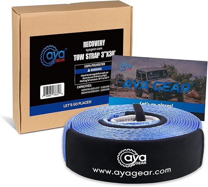 Recovery Tow Straps 3" x 30' |Tree Saver Winch Strap|Heavy Duty 35,000lbs Break Strength |Triple Reinforced Loop End | Use for Emergency 4x4 Towing or Recovery Tow Rope