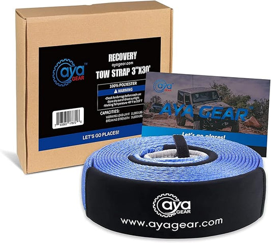 Recovery Tow Straps 3" x 30' |Tree Saver Winch Strap|Heavy Duty 35,000lbs Break Strength |Triple Reinforced Loop End | Use for Emergency 4x4 Towing or Recovery Tow Rope