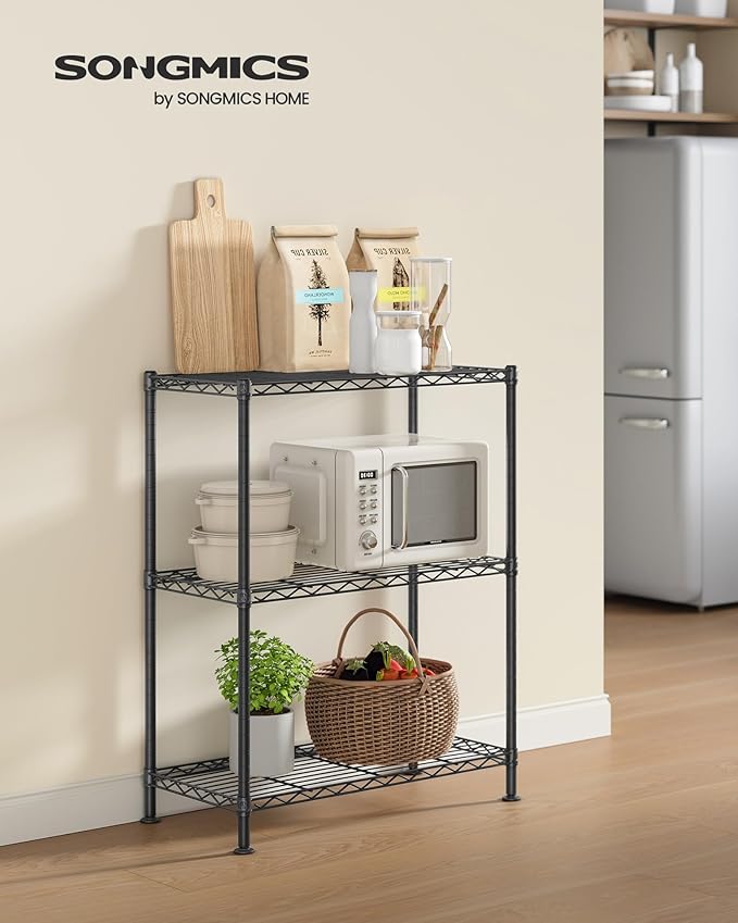 SONGMICS Storage Shelf, Metal Wire Shelving Unit, Adjustable Shelves, for Garage, Bedroom, Living Room, Kitchen, Pantry, 3 Tier, 11.8 x 23.6 x 30 Inches, Ink Black ULGR163BH01S