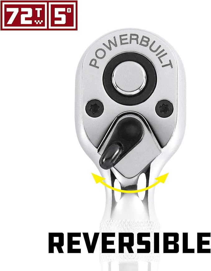 Powerbuilt 2 Piece 1/4-Inch and 3/8-Inch Stubby Ratchet Set, Quick-Release Reversible 72 Tooth, Tight Spaces, Mini Small Ratchet Wrench - 640927