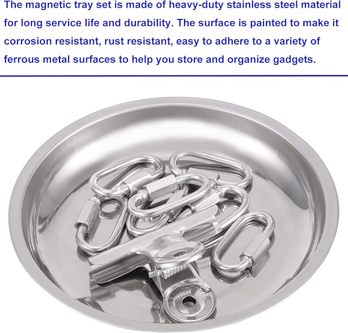8 PCS Magnetic Bowls 6 Inches, Magnetic Trays Set Round, Stainless Steel Magnetic Parts Tray Set for Bolts, Pins, Screws, Nuts, Small Parts Tools Organization for Workshop, Garage, Craft Room