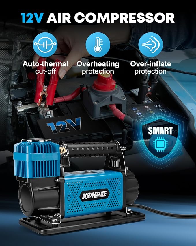 Kohree 12V Air Compressor, 7.06 CFM Fast Tire Inflator, Heavy Duty Tire Pump with Max 150 PSI for Offroad Truck, RV, 4x4 Vehicles