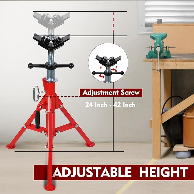 GarveeTech V Head Pipe Jack Stand 2-Ball Transfer, 24-42 in Adjustable Height,1/2 in-12 in Capacity, 2500 LB Load Capacity Heavy Duty Steel Pipe Stand for Welding, Automotive, Construction Projects