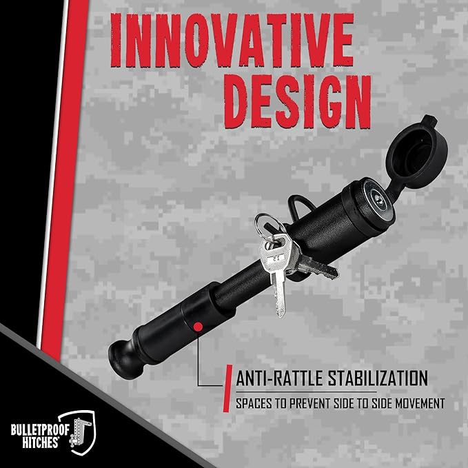 BulletProof Hitches - 5/8" Trailer Hitch Locking Pin - Universal Fit, Stainless Steel, Weather Resistant Rubber Cap - Black, 1 Pack