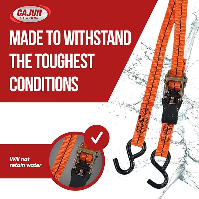 Cajun Tie Downs - 3 Point Tie Down Ratchet Strap for Jet Ski, Sea Doo & Wave Runner (8 Feet, Orange)