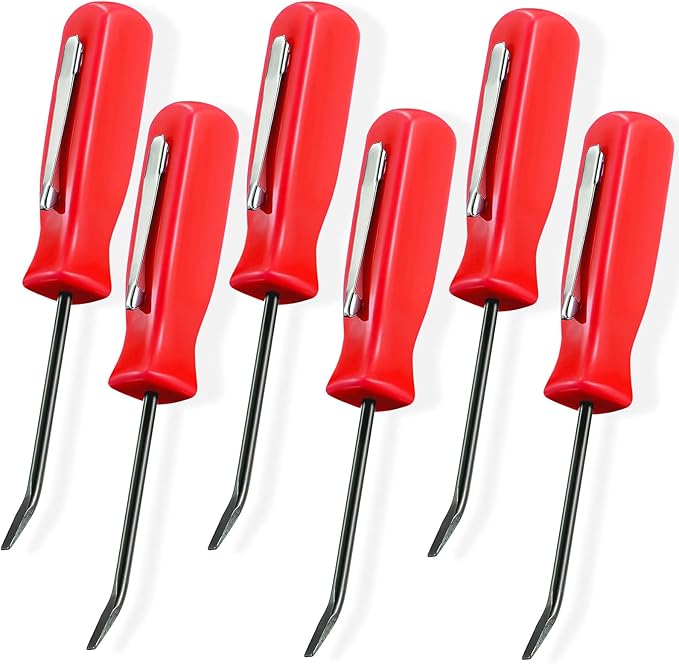 6 Pieces Mini Pocket Pry Bar with Clip Mini Pry Bar Set 4.5 Inch Length for Home Office Car Repair Gadgets Mechanics Electricians Technicians (Red)