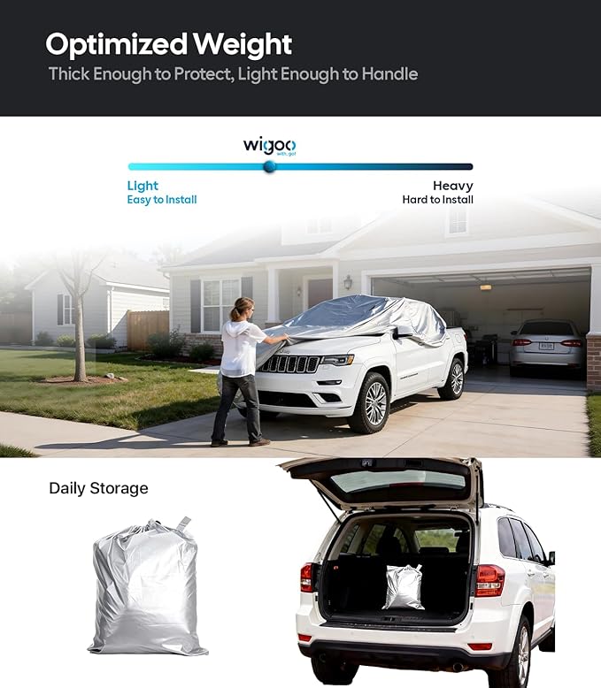 Wigoo Jeep Grand Cherokee Car Cover Accessories 1999-2026, Custom Fit Waterproof All Weather Outdoor Full SUV Cover, Windproof Sun UV Rain Snow Dust Protection, Door Zipper, Reflective Strips
