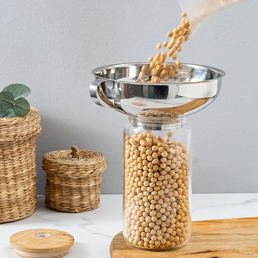2pcs Canning Funnels for Filling Mason Jars with Strainer, Food Grade Stainless Steel Funnels for Kitchen Use, Metal Wide Mouth Funnel for Mason Jar