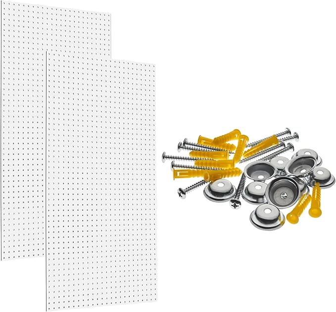 Triton Products High Density Fiberboard Pegboards with Mounting Hardware, 24" x 42" x 1/4", White (Set of 2)