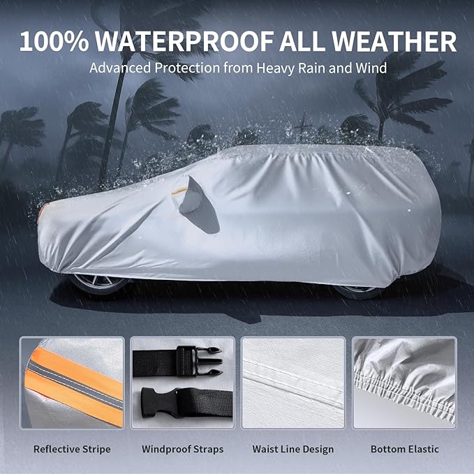 Multi-Layer Car Cover Custom Fit for Mini Countryman(2010-2026), 100% Waterproof All Weather for Automobiles, Gift with Towel, Heavy Duty Car Covers for Rain Sun UV Protection with Door Zipper