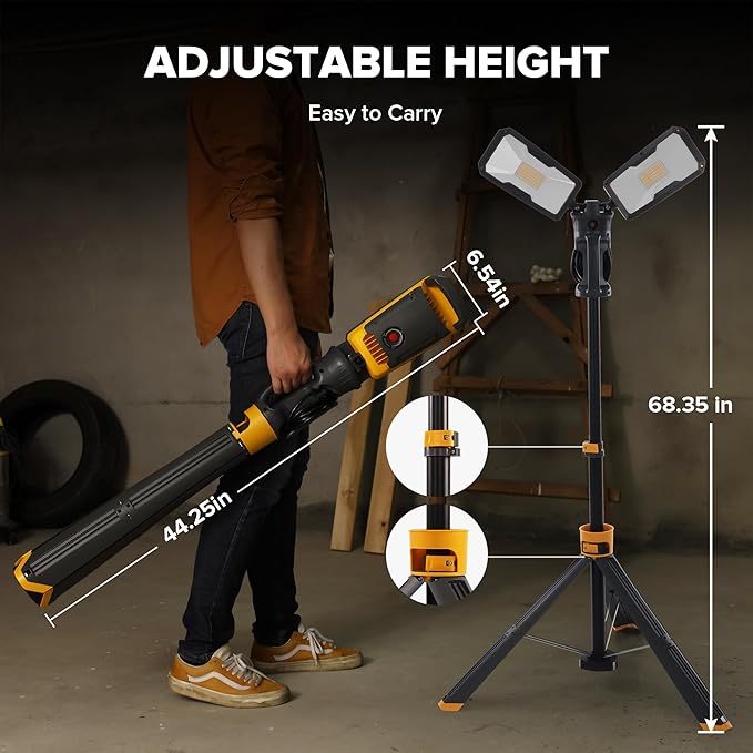 【Upgraded】LUTEC 6290Max 11000 Lumen 92W Dimmable LED Work Light with Telescoping Tripod, Adjustable Color Temperature Dual-Head Work Light with Stand and 8 Ft 3-Prong Power Cord