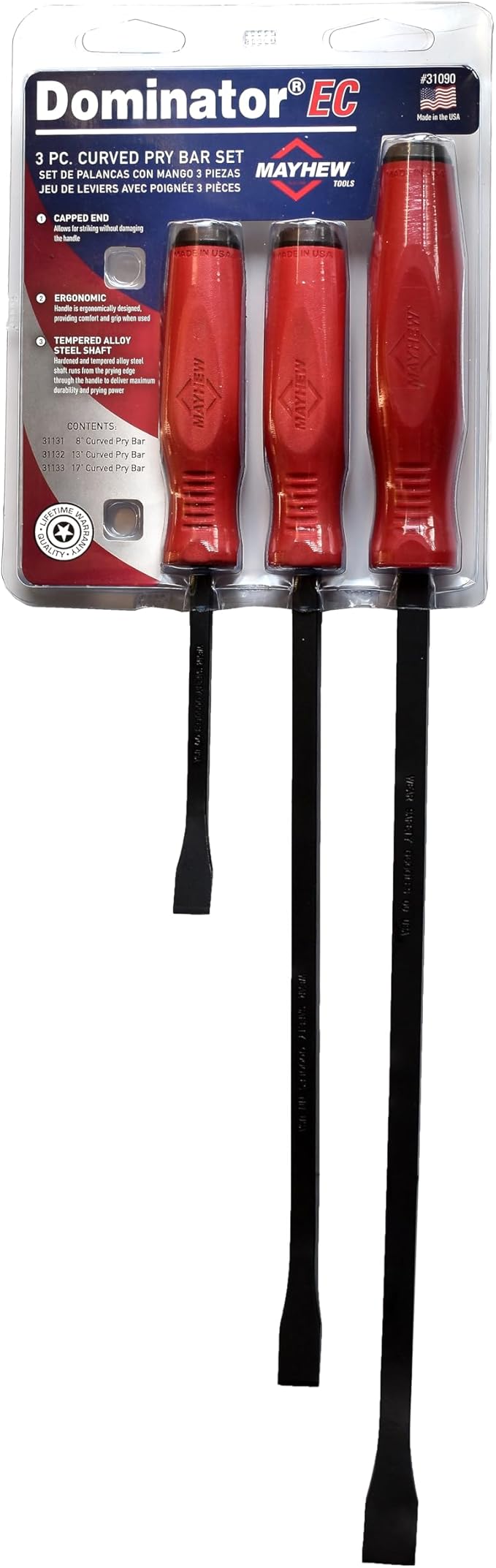 Mayhew Tools 31090 Dominator Economy Curved Pry Bar, Red, Small 3-Piece Set