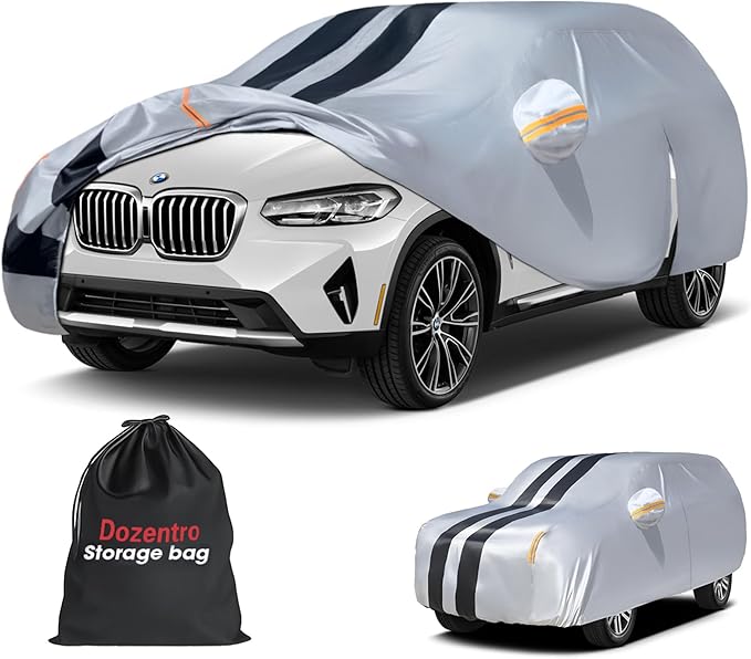 Multi-Layer Car Cover Custom Fit for BMW X3(2010-2026), 100% Waterproof All Weather for Automobiles, Gift with Towel, Heavy Duty Car Covers for Rain Sun UV Protection with Door Zipper.