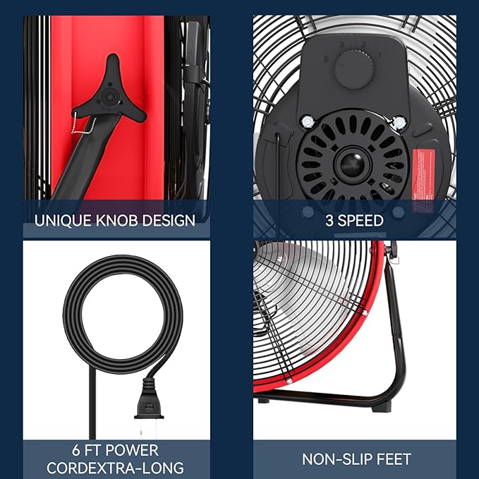 20" High Velocity Metal Floor Drum Fan, 4500 CFM Heavy Duty Industrial Shop Fan, 3 Speed, 360 Degree Tilt, Wall Mounted & Floor Design for Warehouse, Commercial, Barn, Garage - UL Safety Listed