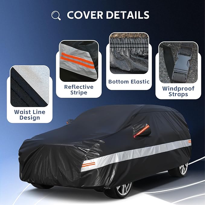 10 Layers SUV Car Cover Custom Fit for Hyundai Palisade (2019-2024) Waterproof All Weather for Automobiles, Outdoor Full Cover Sun UV Rain Protection with Cotton.Black