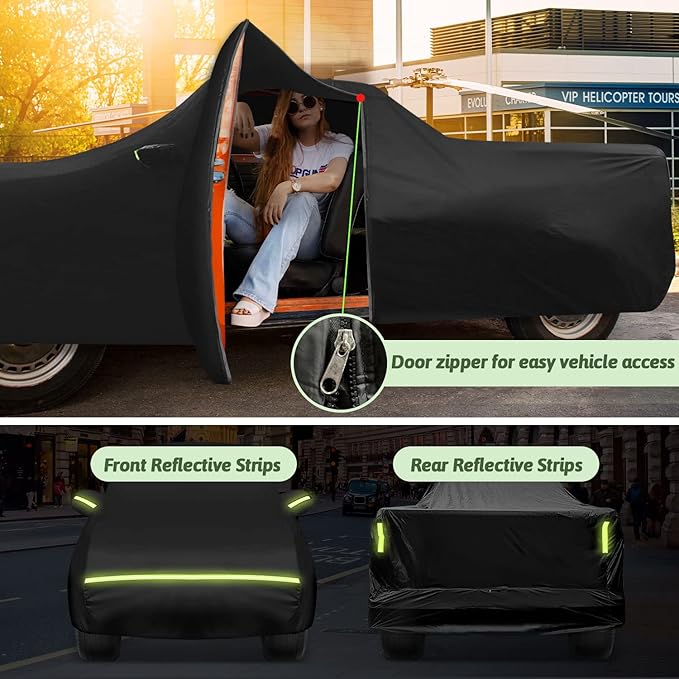 Truck Car Cover for 2021-2025 Ford Maverick, 210T Sun Rain UV Dust Snow Protection Waterproof 4.5 Feet Bed Pickup Covers with Zipper Door & Windproof Bands for Ford Maverick XL/XLT/Lariat-(Black)