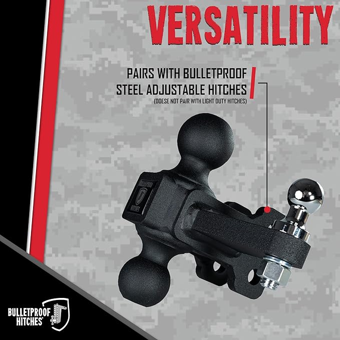 BulletProof Hitches - Medium Duty Sway Control Ball Mount with 2" and 2-5/16" Combination Ball - Rated to 14,000 lbs for Trailer Sway Control - Solid Steel, Black Powder Coat, Corrosion Resistant