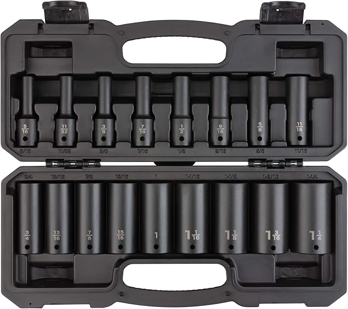 TEKTON 1/2 Inch Drive Deep 6-Point Impact Socket Set with Case, 17-Piece (5/16-1-1/4 in.) | SID92305