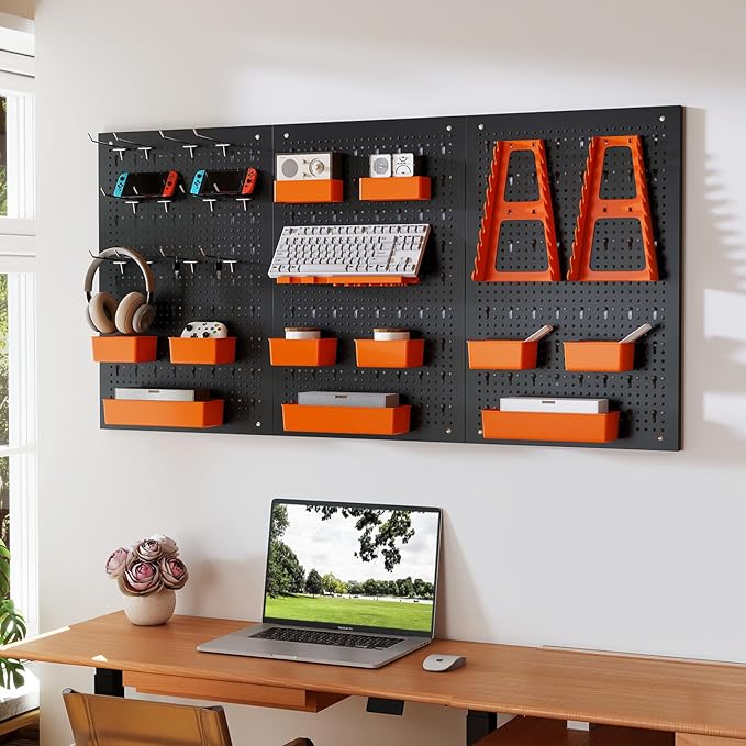 Goplus Pegboard Wall Organizer, 9-Bin Parts Rack Organizer w/Hammer Racks, Tool Holders & Hooks, Heavy-Duty Utility Tool Storage Board w/Accessories for Garage, Workshop, Craft Room