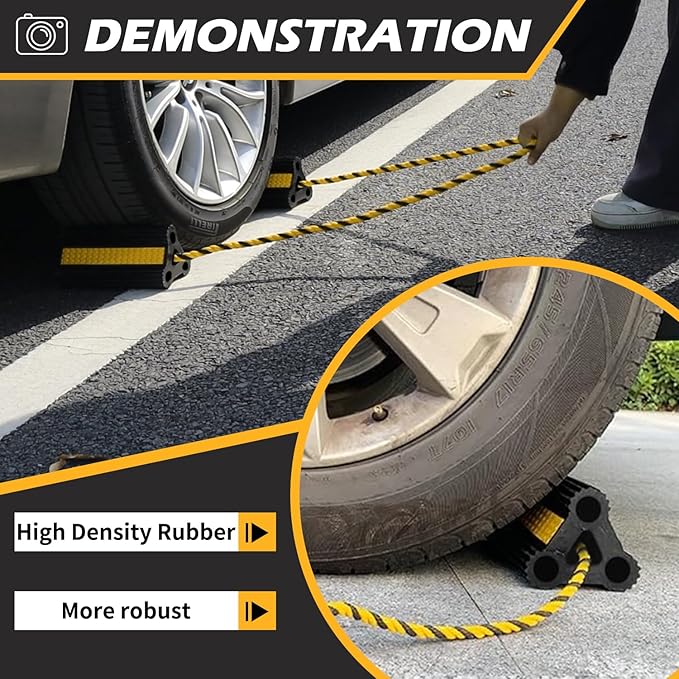 Wheel Chocks for RV Trailer [1pair/2pack with Rope] Camper Trucks and Aircraft, Versatile Heavy Duty Rubber Wheel Chocks Block for with 3 Reflective Strips, Tire Wheel Immobilizers & Chocks
