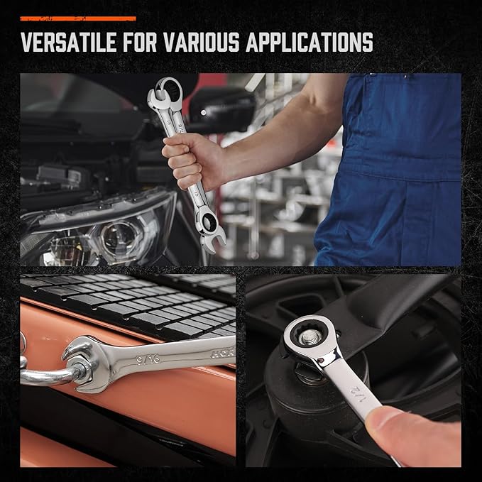 HORUSDY 13-Piece Sturdy Ratcheting Wrench Set | SAE 1/4''–7/8'' | Max Torque Ratchet Combination Wrenches Set with Storage Rack | 72-Tooth | Chrome Vanadium Steel