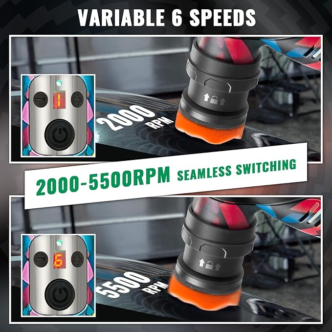 BATOCA S5 Cordless Mini Car Polisher Buffer Sander Dual Action Rotary Small Polishing Machine for Car Detailing 1inch 2inch 3inch Polishing Pad Kit with 2x 12V Battery 2000-5500RPM New Exterior Design
