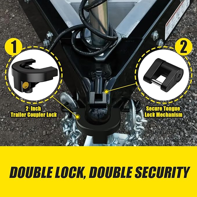 Trailer Hitch Lock, Heavy Duty Anti-Theft Trailer Tongue Lock for 2 Inch Couplers, Reinforced Solid Steel Tow Hitch Coupler Locks Set for RV, Camper, Boat, Caravan