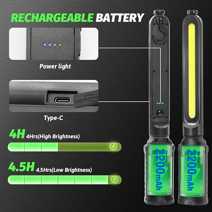 Rechargeable Mechanic Light, 2-in-1 Magnetic Light Bar with Motion Sensor, 2400LM Underhood Work Lights for Mechanics, for Automotive Repair, Inspection, Garage, Emergency