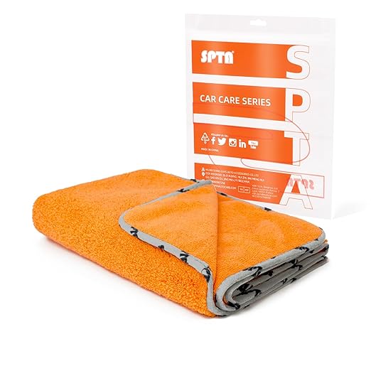 SPTA Drying Towel, Microfiber Car Drying Towel, 1 Pack Highly Absorbent, Scratch Free Large Car Wash Drying Towel for Car Washing, Drying & Auto Detailing, 23.8 x 30.9 inch, Orange-MT032