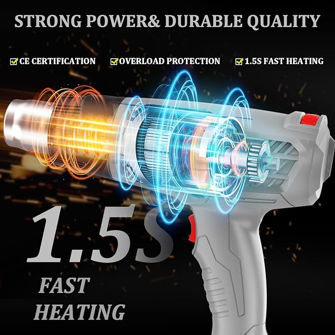 Heat Gun, Variable Temperature Settings 572℉~932℉ (300℃-500℃), Heat Hot Air Gun Overload Protection with 4 Nozzles for Shrinking Wrap, Crafting, Paint Removing, Epoxy Resin (Gray)