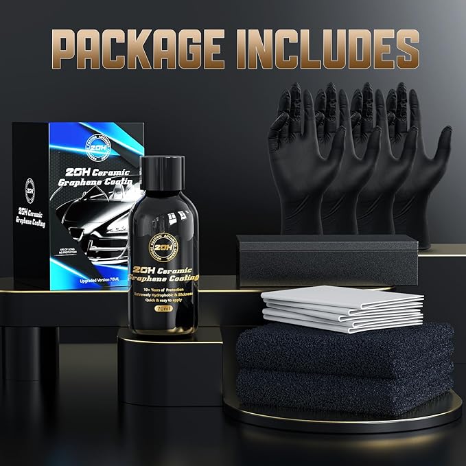20H Professional Graphene Ceramic Coating for Cars (70ml) - 10+ Years Protection, Hydrophobic, Scratch & UV Resistant, High Gloss Finish - Professional-Grade Car Detailing Kit - Easy Application