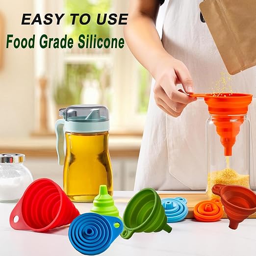 Kitchen Funnel Set of 3,Small,Medium and Large,Kitchen Gadgets Accessories Foldable Silicone Collapsible Food Grade Funnels for Kitchen Use Daily Cooking Filling Bottles Liquid Powder Transfer