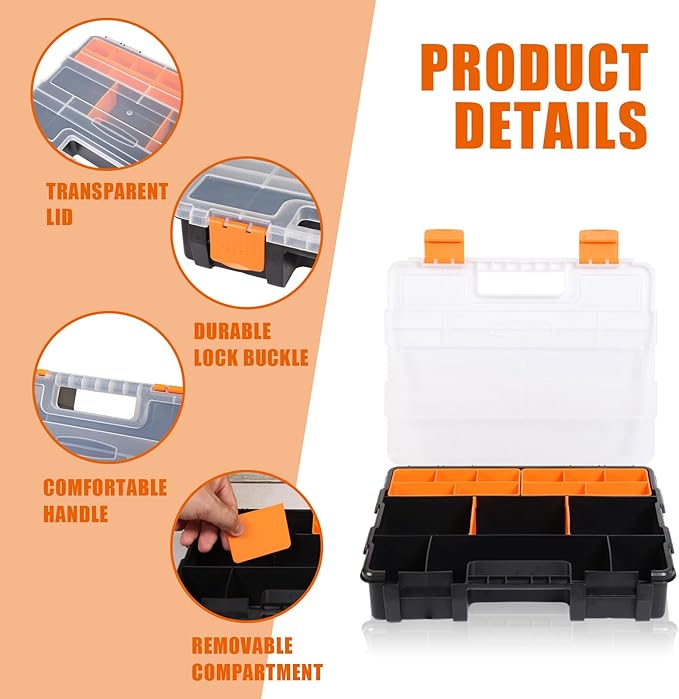 Torin AG421B Hardware & Parts Organizers: 4 Piece Versatile And Durable Storage Toolbox for Bolts, Screws, Nails, Nuts and Small Hardware, Black/Orange