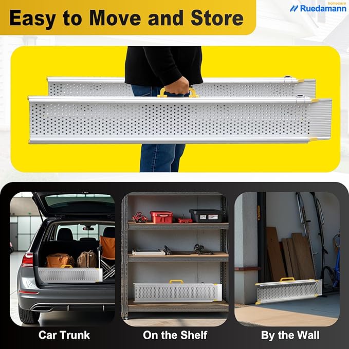 Ruedamann Wider Light Ramp for Wheelchair, 6 Foot Telescopic Portable Wheelchair Ramp, Heavy Duty Capacity Suitable for Scooters, Lighteweight Yest Strong Ramp for Wheelchair for Home, Doorways