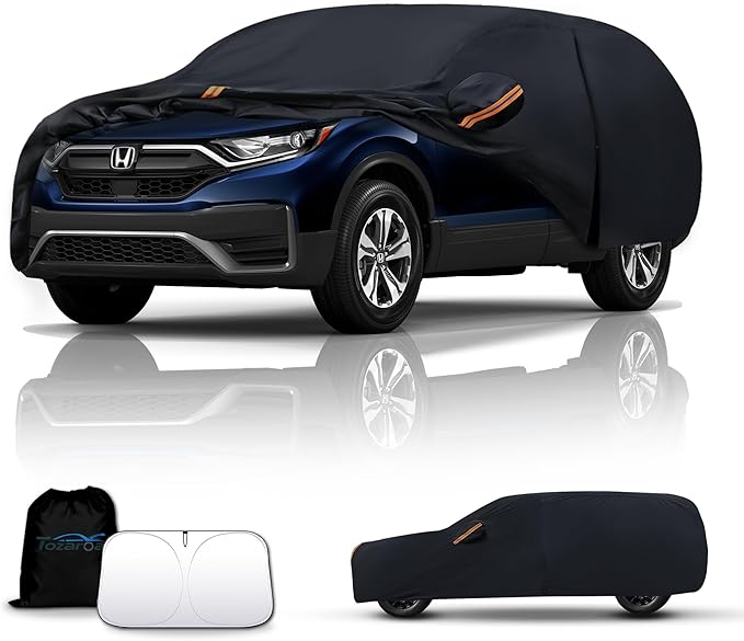 Waterproof Car Cover All-Weather, Heavy-Duty Outdoor Full Exterior Automobiles Snow Cover for SUV Up to 181 inch with Sun Visor,Zippered & Storage Bag - Black
