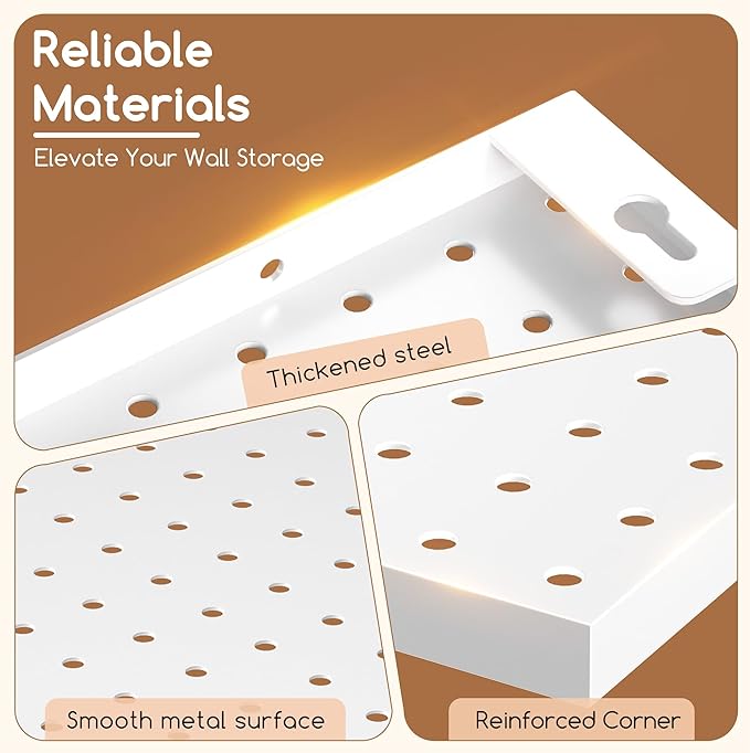 Spampur Peg Board, 4 Pack Metal Peg board Panels, White PegBoard Wall Organizer for Office, Craft Room Storage and Organization, Garage Tool Storage, Sewing Room, Workbench, Kitchen