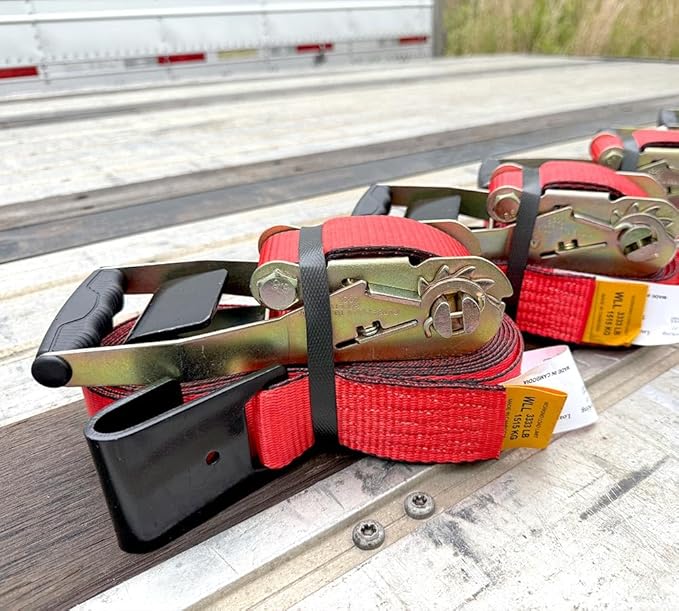 Mytee Products Ratchet Tie-Down Straps with Flat Hooks, 2" x 30' Ratchet Straps Red | 10,000 Lbs Breaking Strength | TieDown Ratchet Straps for Flatbed, Truck, Trailers Pickup - 10 Pack