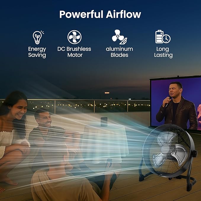 15" Rechargable Battery Operated Fan for Camping,12 Speeds Cordless Floor Fan，Rechargeable Portable Fan for Travel Indoor Outdoor, 12000mAh, 360°Manual Tilt