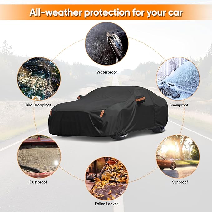 Car Cover Custom Fit for Ford Mustang 1994-2026, Outdoor Waterproof All Weather Heavy Duty Full Exterior Cover for Sun Rain Snow UV Dust Protection with Door Zipper
