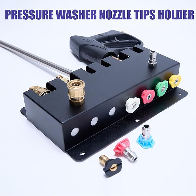 Pressure Washer Gun Holder -Trumlandy Foam Cannon Holder Wall Mounted Pressure Washers Accessories Storage Rack for Pressure Washer Gun/Nozzle Tips/Foam Cannon/ 1/4" Quick Connect Extension Wand