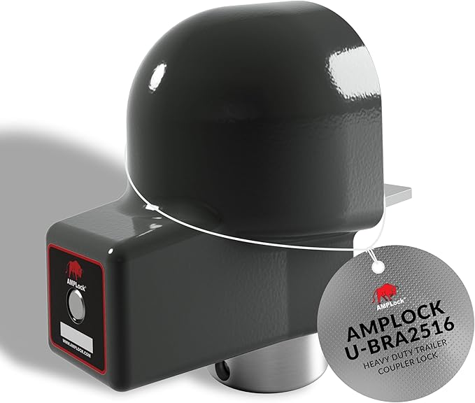 AMPLock - U-BRA2516 Heavy Duty Trailer Coupler Lock, 2 5/16" Trailer Hitch Lock for RV, Trailer Ball Lock, Anti-Theft Coupler Ball Lock, Round Edge Collar Lock Design, Push-to-Lock Security System