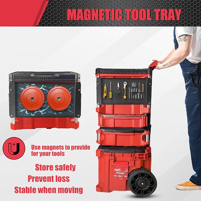 Folding Magnetic Table Compatible with Milwaukee Packout Toolbox,Powerful Magnetic Tool Tray Side on Your PACKOUT System