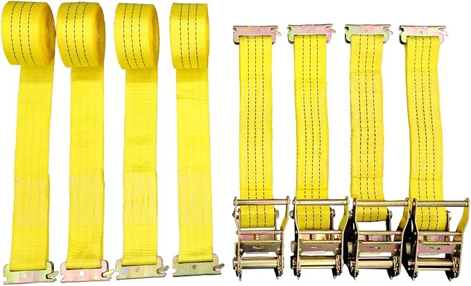 E-Track Ratchet Tie Down Straps, 2 in x 15 ft, 4,400 lb Breaking Strength, 4-Pack