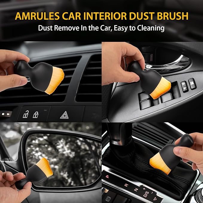2PCS Car Interior Detailing Brush, Auto Car Detailing Brush Dusting Brush, Soft Bristles Car Interior Cleaning Tool for Dashboard Interior, Exterior, Skylight, Leather, Dust Brush, Brown
