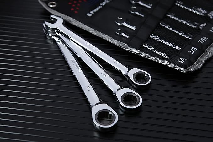 Ratcheting Wrench Set, 8-piece, SAE Wrench Set 5/16" to 3/4", 72-Teeth Gear CR-V Steel Mirror Polished, with Carrying Bag For Auto Repair