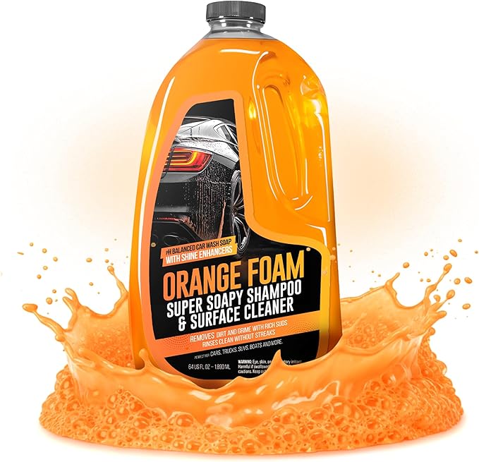 SwiftJet Orange Foam Car Wash Soap – pH Balanced Super Soapy Shampoo & Surface Cleaner – Thick Foaming Suds for Cars, Trucks, SUVs & Boats – Streak-Free Shine, Safe on Wax & Sealant (64 FL OZ)